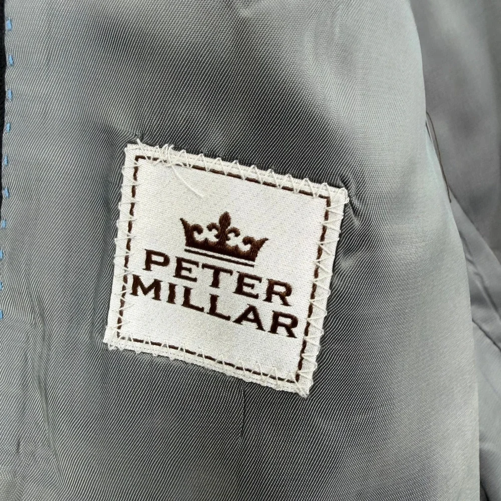 Peter Millar Mens 38S Black 100% Wool Herringbone 2-Button Blazer Sport Coat